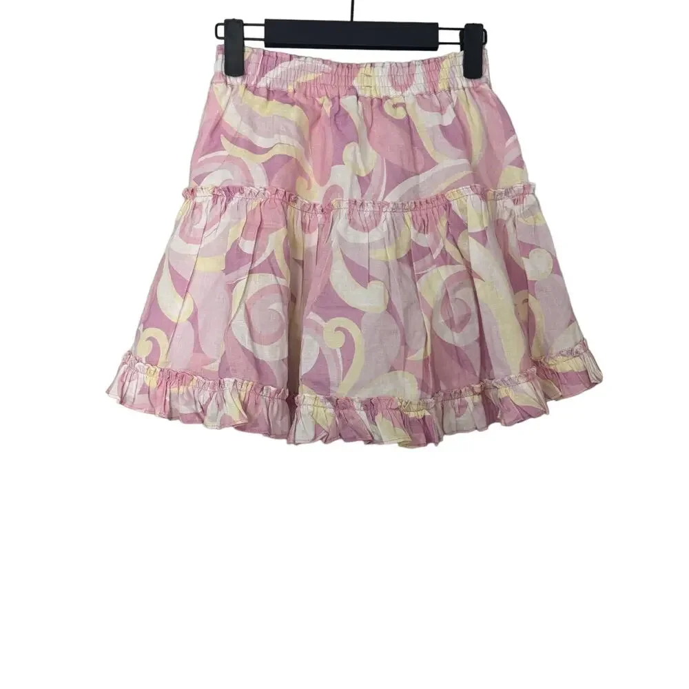 NWT Hill House The‎ Paz Tiered Ruffle Skirt in Candy Kaleidoscope Size S